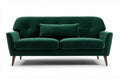 Groen stoffen bank met kussens en houten poten 200 x 90 x 85cm