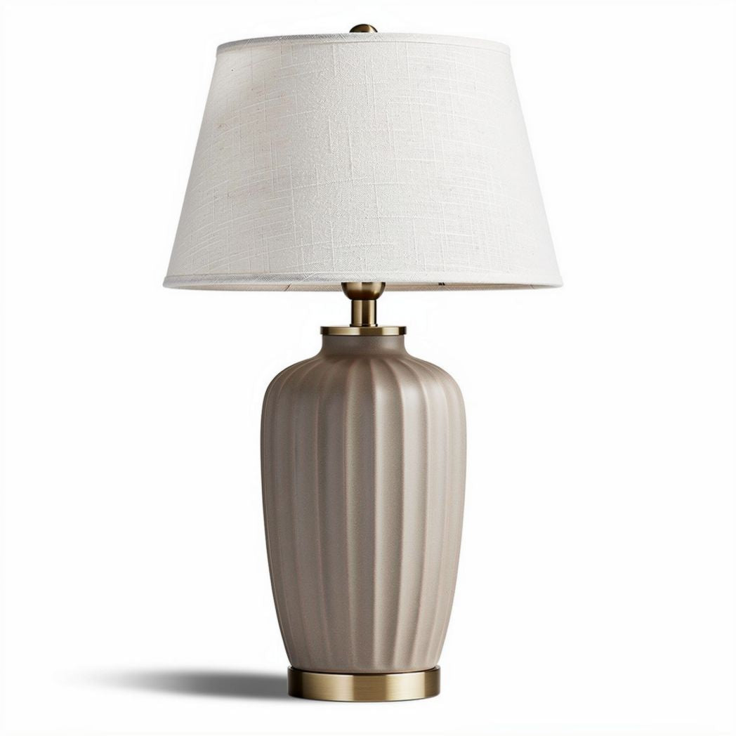 Tafellamp van keramiek met linnen lampenkap in beige 25 x 25 x 60cm