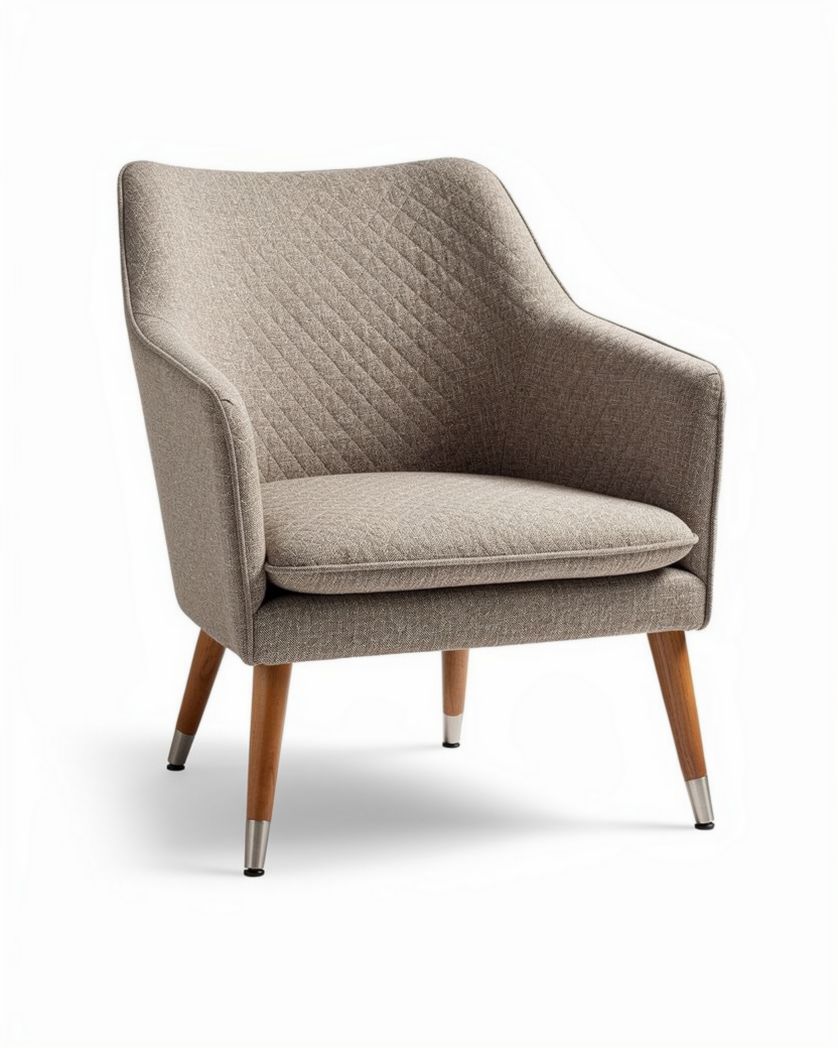 Bekleed  fauteuil met gebreide stof en houten poten 75 x 70 x 80cm