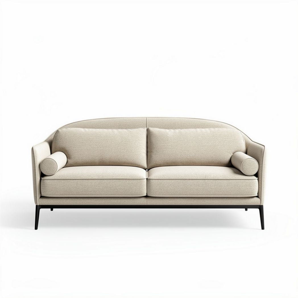 Bank van stof in beige met kussen en metalen poten 180 x 80 x 75cm