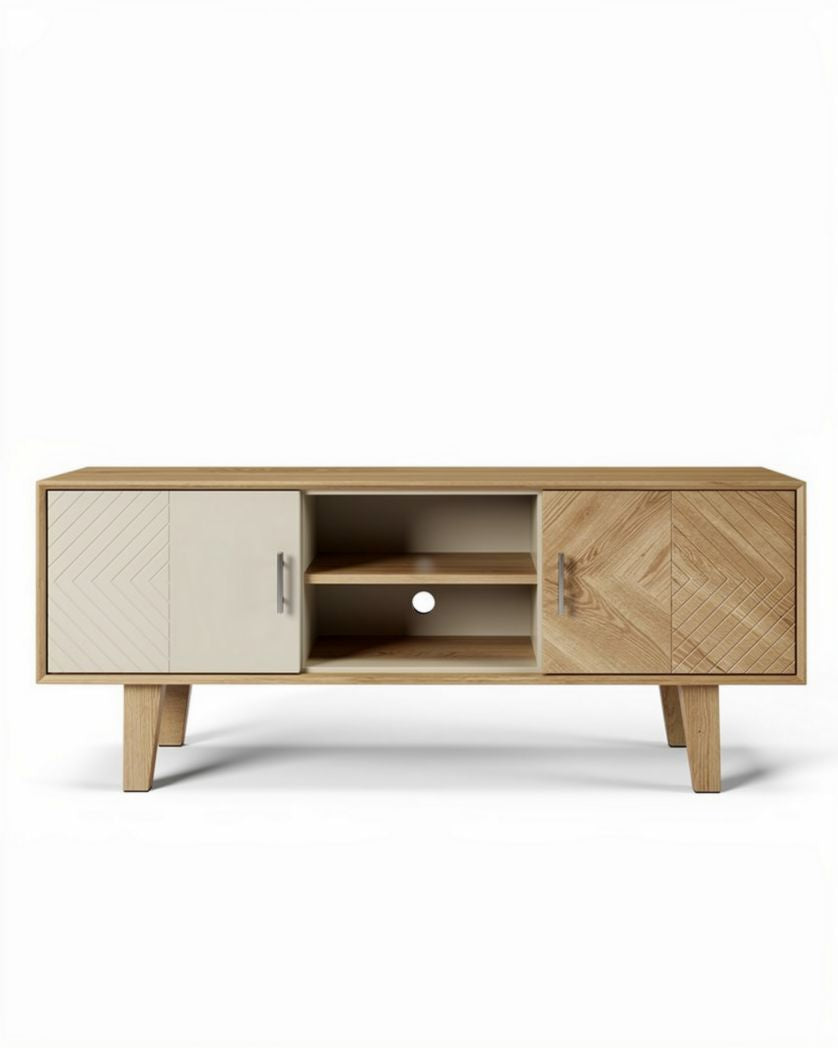 TV-meubel in hout met twee deuren en open vakken 120 x 40 x 50cm