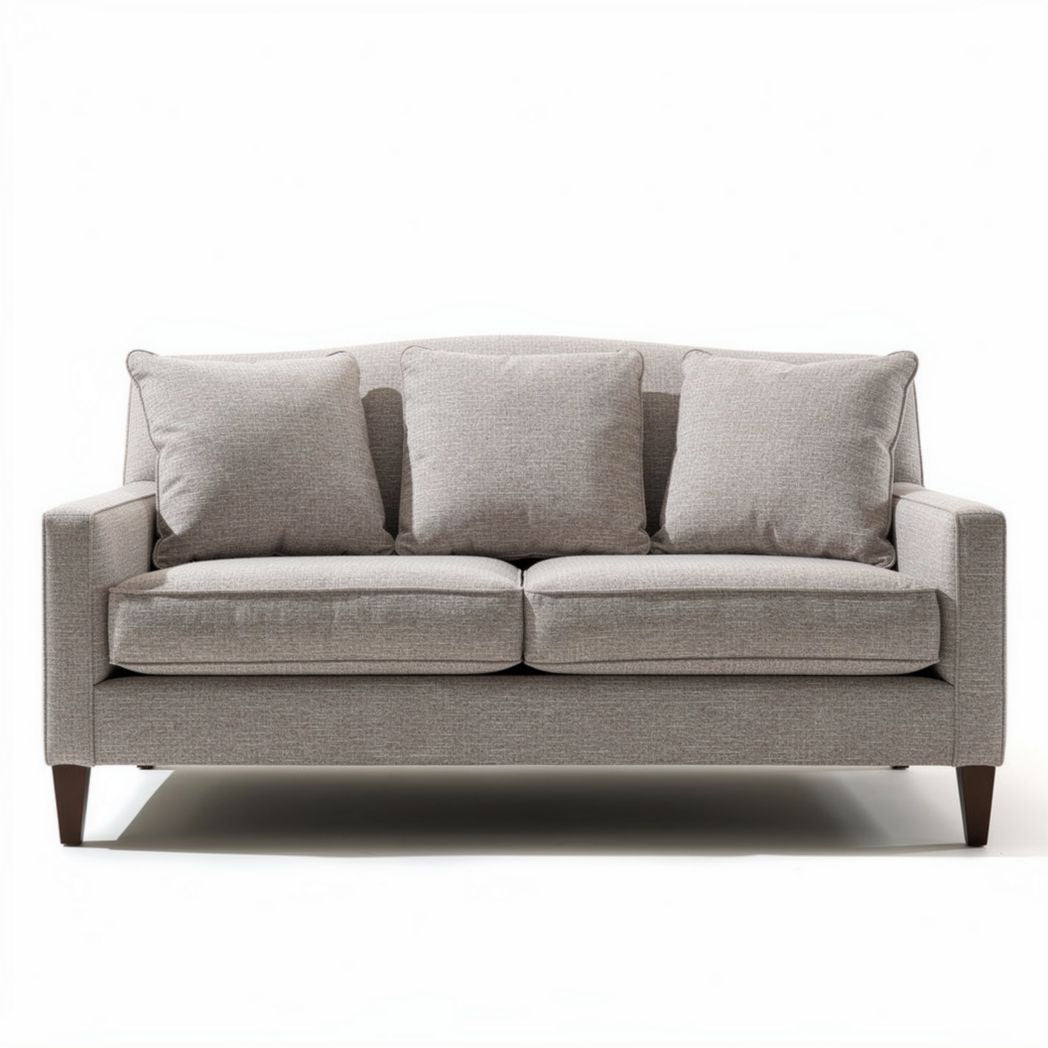 Lichtgrijze bank van stof met comfortabele kussens en houten poten 180 x 85 x 85cm