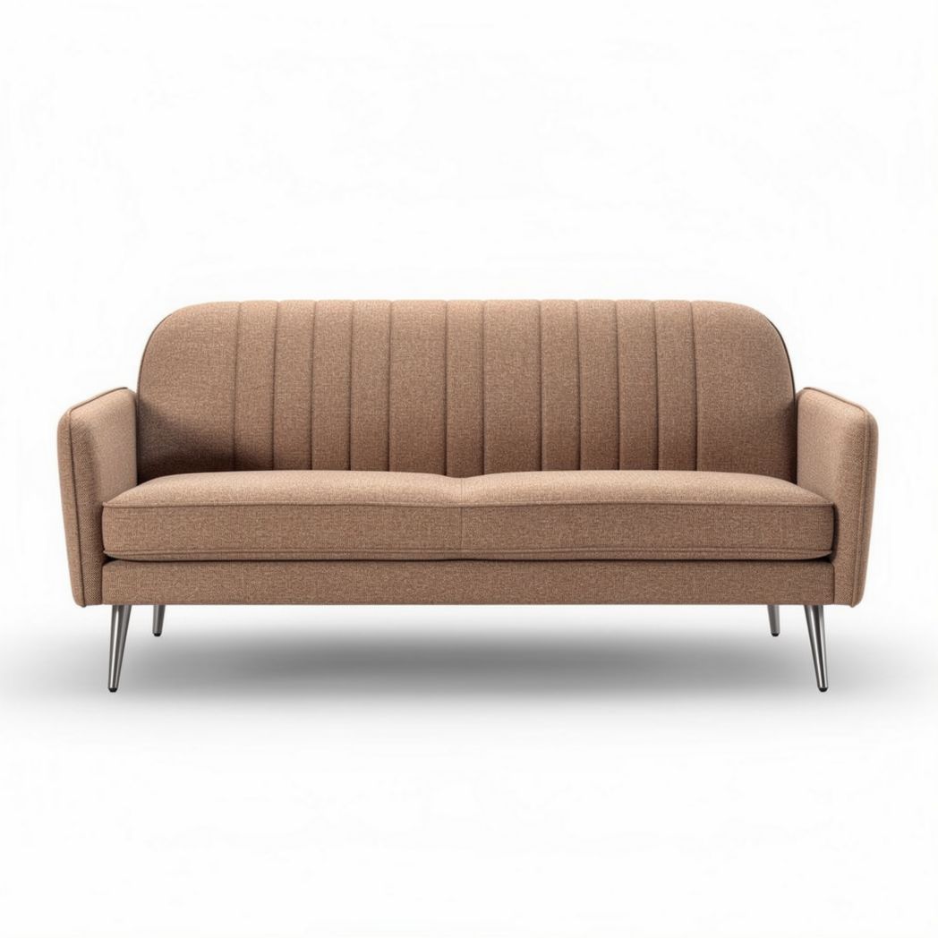 Bruin stoffen bank met metalen poten 200 x 85 x 75cm voor woonkamer