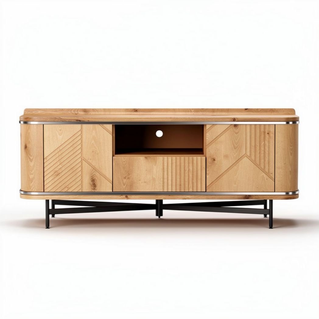 Tv-meubel van hout met geometrische patronen 120 x 40 x 50cm zwart en natuurlijk afwerkingsdetails