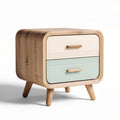 Houten nachtkastje met twee lades in groen en wit 40 x 40 x 50cm