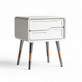 witte nachtkast met twee lades van kunststof en houten poten 50 x 40 x 60cm