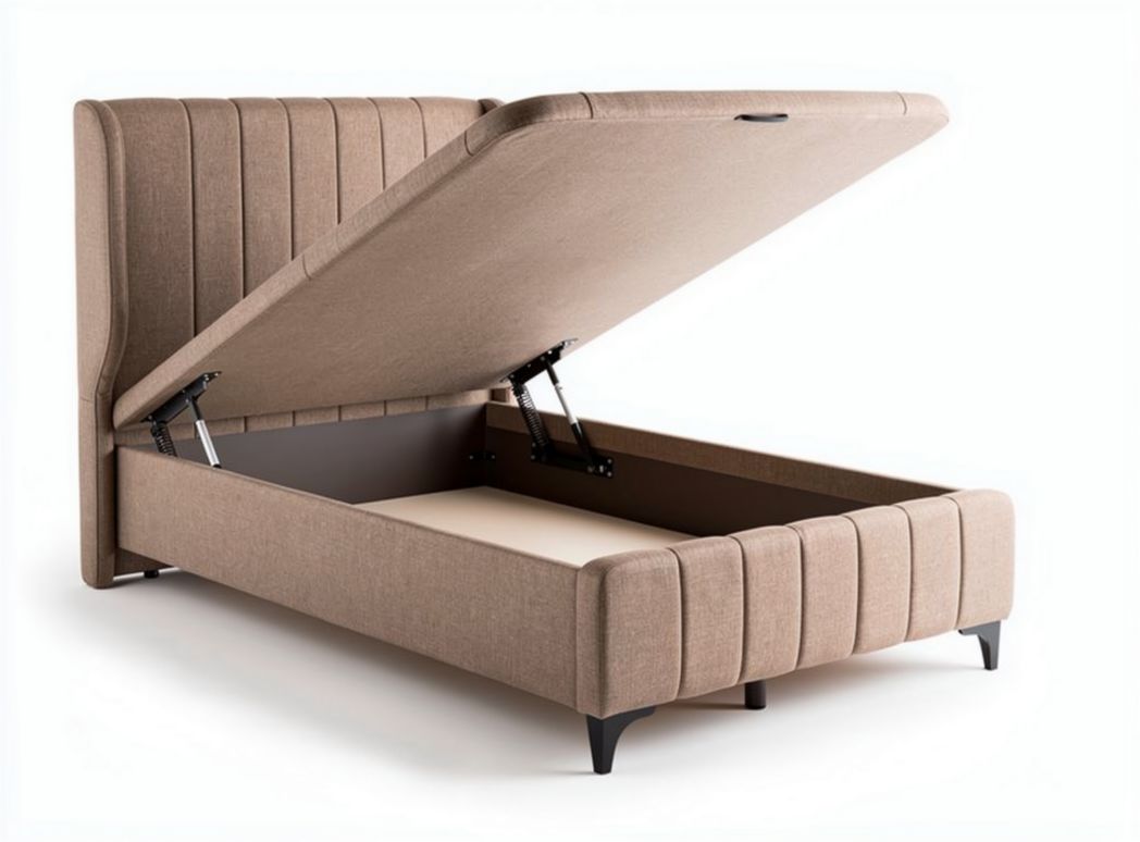 Opklapbaar bed met opbergruimte in bruin stof 200 x 160 x 100cm