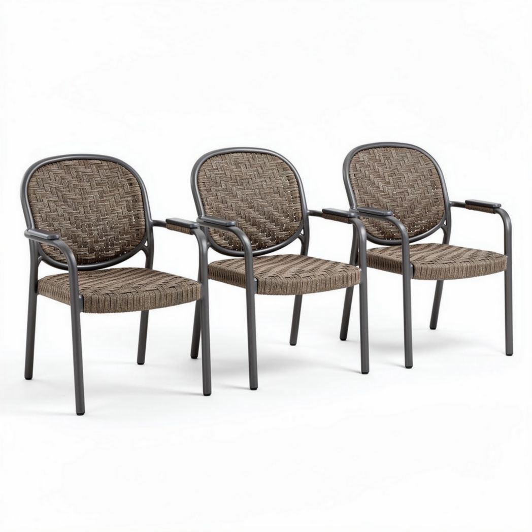 Tuinstoelen set van 3 met armleuningen en kunststof wicker bruin 50 x 55 x 80cm