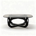 Glazen salontafel met zwarte metalen basis 150 x 80 x 45cm