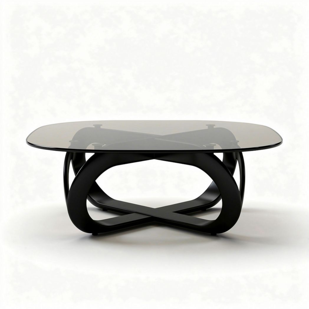 Glazen salontafel met zwarte metalen basis 150 x 80 x 45cm