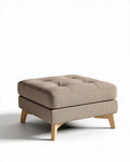 Houten voetenbank van 60 x 60 x 40 cm met stoffen bekleding in beige