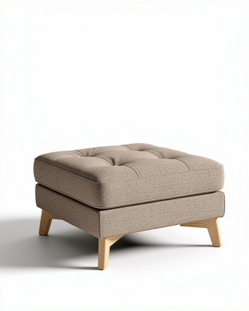 Houten voetenbank van 60 x 60 x 40 cm met stoffen bekleding in beige