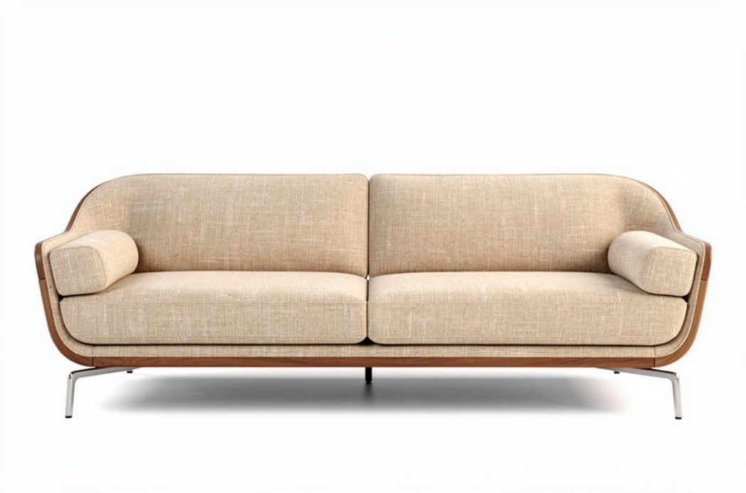 Linnen bank met houten frame en stalen poten 200 x 90 x 85cm